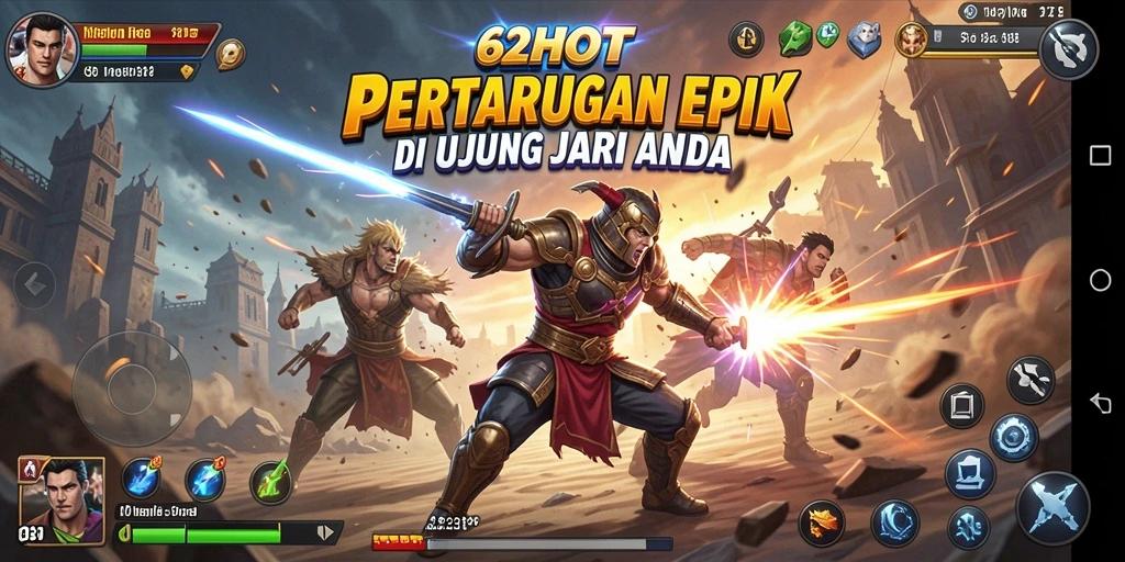 Screenshot gameplay 62HOT menampilkan pertarungan epik antara karakter-karakter berkarisma.