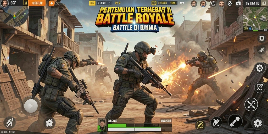 Tangkapan layar gameplay 6CF menampilkan pertempuran seru di arena Battle Royale.