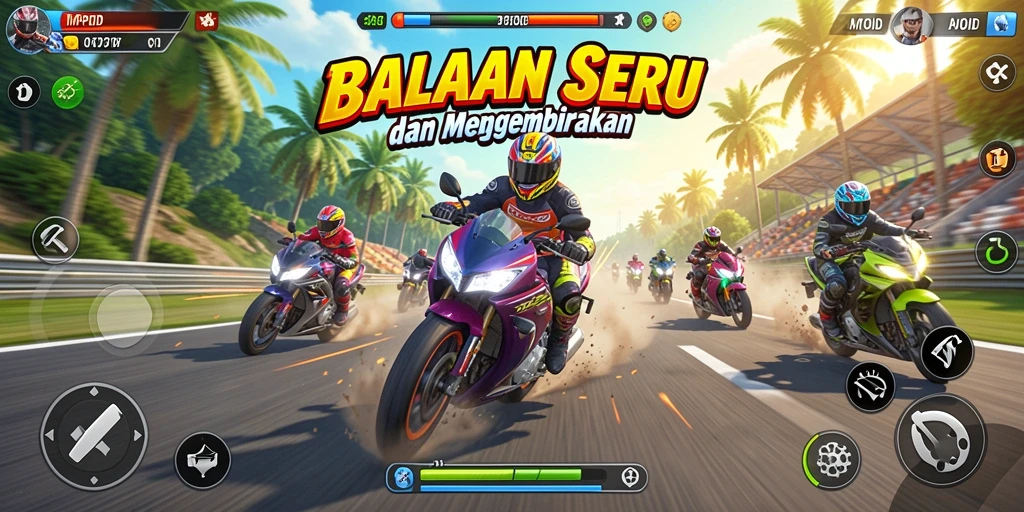 Gambaran tampilan gameplay seru MPOID dengan balapan motor cepat.