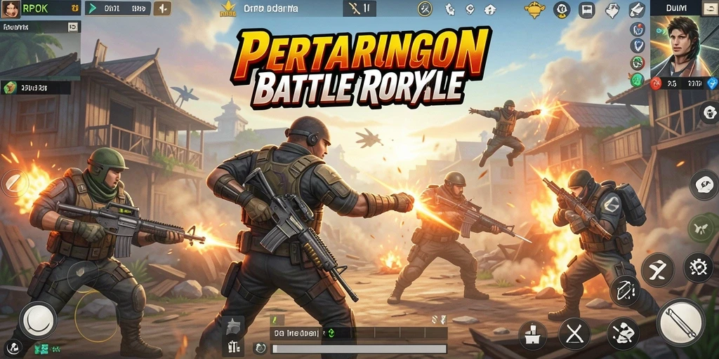Screenshot gameplay RPOK menampilkan aksi pertempuran mendebarkan di arena Battle Royale.