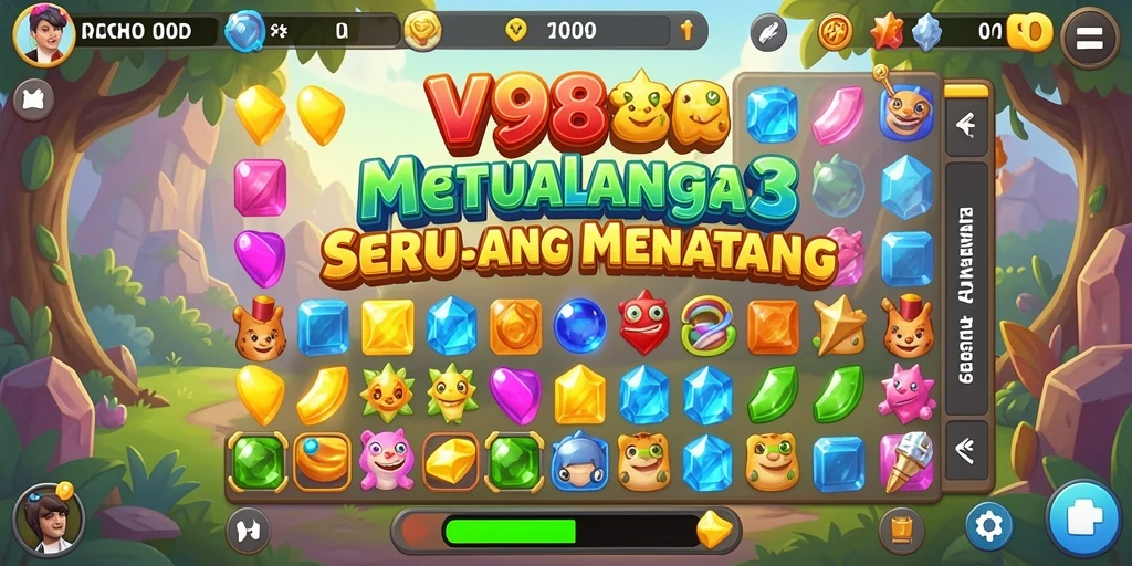 Gambaran tampilan gameplay seru di V98 yang penuh warna.